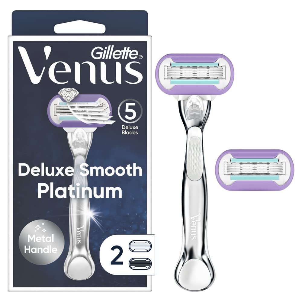 Gillette Venus Deluxe Smooth Platinum: Lasting Silkiness, Metal Handle Grip (1 Razor, 2 Refills)