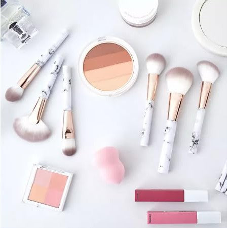 GloTech 12-Piece Marble Makeup Brush Set: Pro-Quality for Flawless Foundation, Eyeshadow & Full Face Glow
