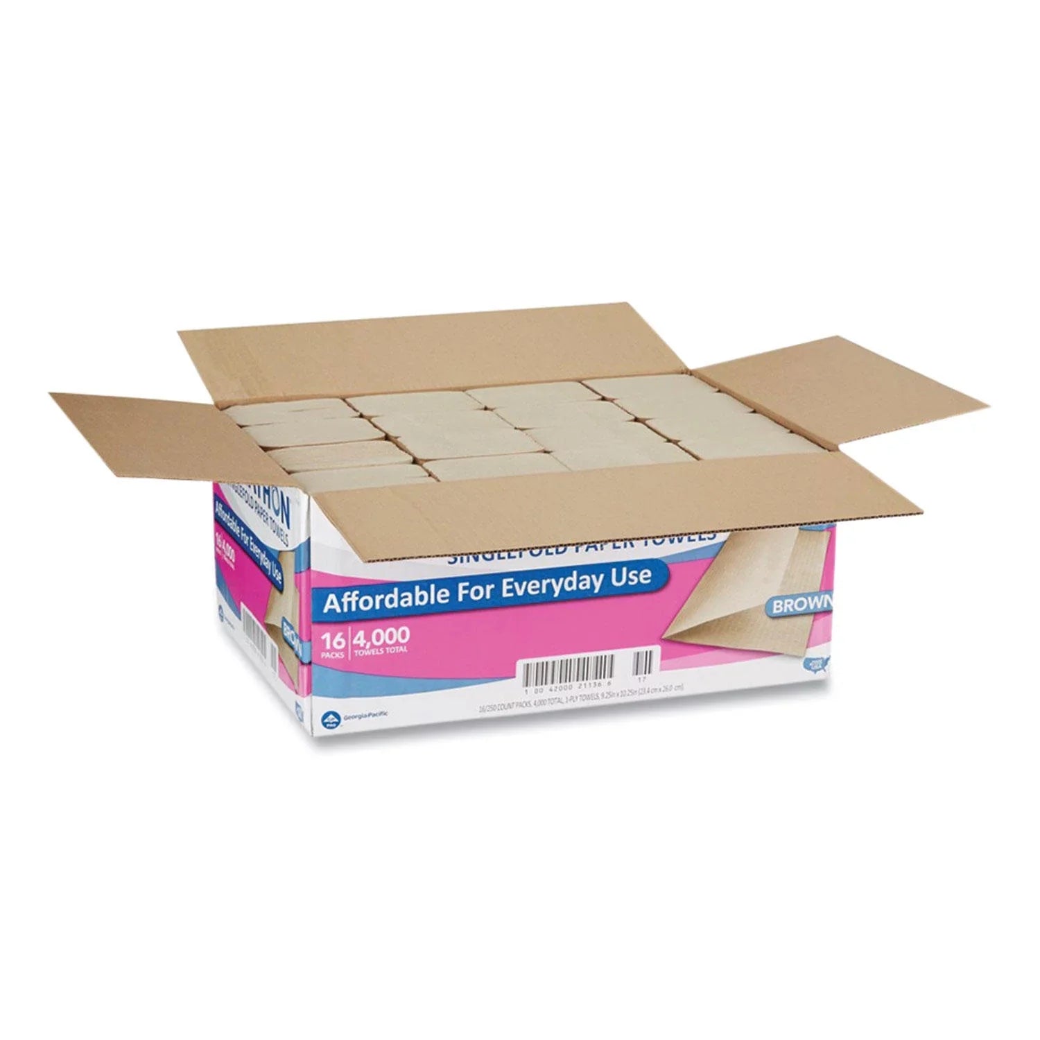 Marathon Singlefold Brown Paper Towels (4000 Ct Case, 1-Ply) – Absorbent, Dispenser Ready, Economical Hand Drying