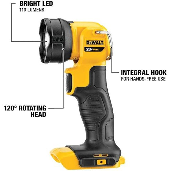 DEWALT 20V MAX LED Work Light (DCL040) - Bright 110 Lumen, Pivoting Head, Hands-Free