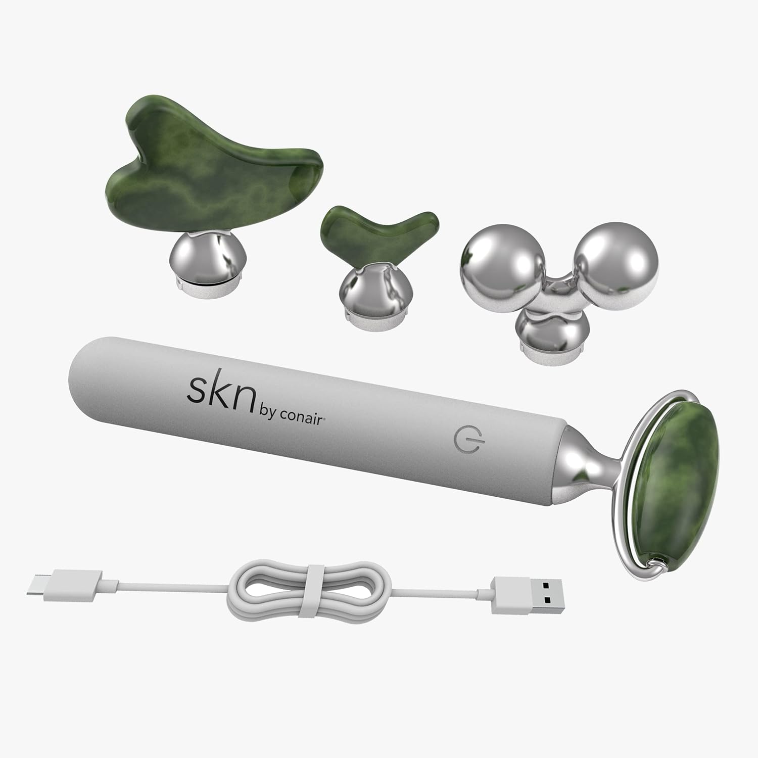 Skn by Conair Jade Vibe Facial Roller Kit: De-Puff & Glow with Vibrating Massage & Attachments (FR02)