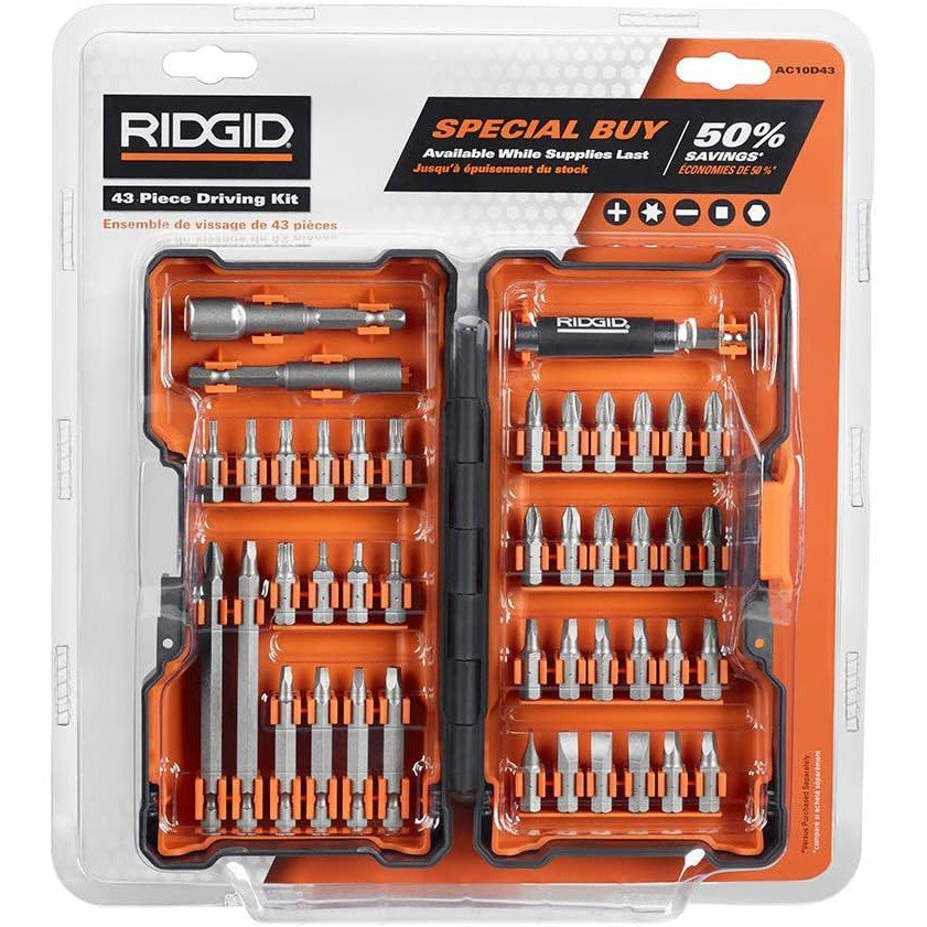 RIDGID 43-Piece Driving Bit Set with Hard Case (AC10D43) – Pro-Grade Bits for All Your Fastening Needs