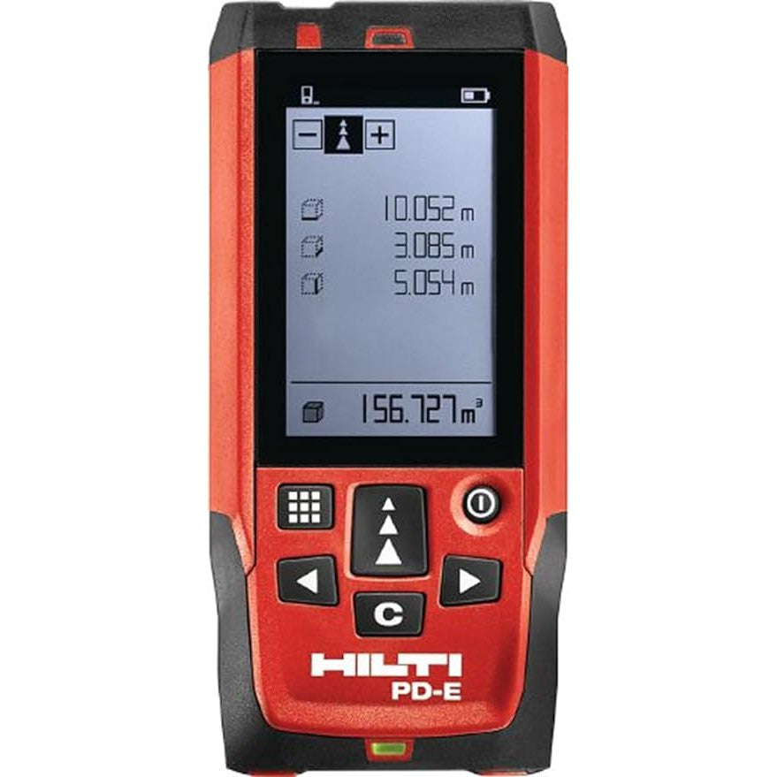Hilti PD-E Laser Distance Meter (2062051) - Measures up to 656ft, High Accuracy, with Case & Strap