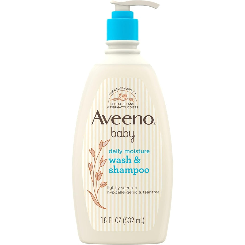 Aveeno Baby Daily Moisture Gentle Bath Wash & Shampoo with Natural Oat Extract, Hypoallergenic, Tear-Free & Paraben-Free Formula For Sensitive Hair & Skin, Lightly Scented, 33 fl. oz
