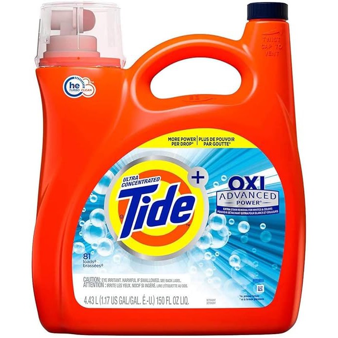 Tide Ultra Concentrate, OXI Advanced Power,Extra Stain Removel for Whites & Color Liquid Laundry Detergent - 150 OZ, 81 Loads