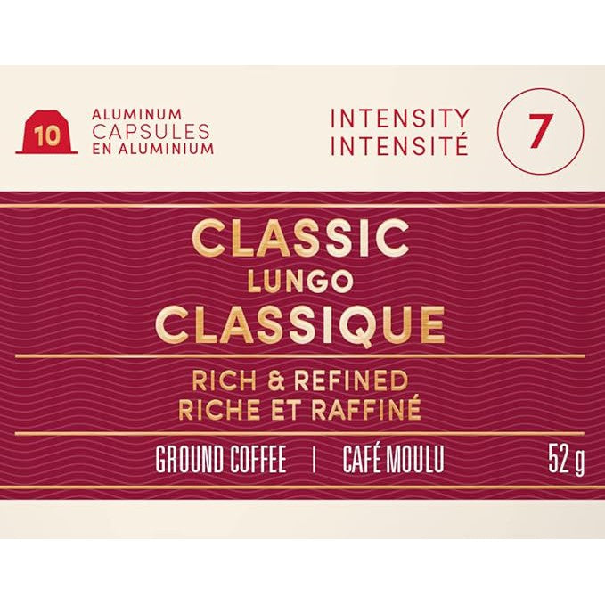Tim Hortons Classic Lungo Capsules, Nespresso Original Line Compatible Capsules, 10 Count
