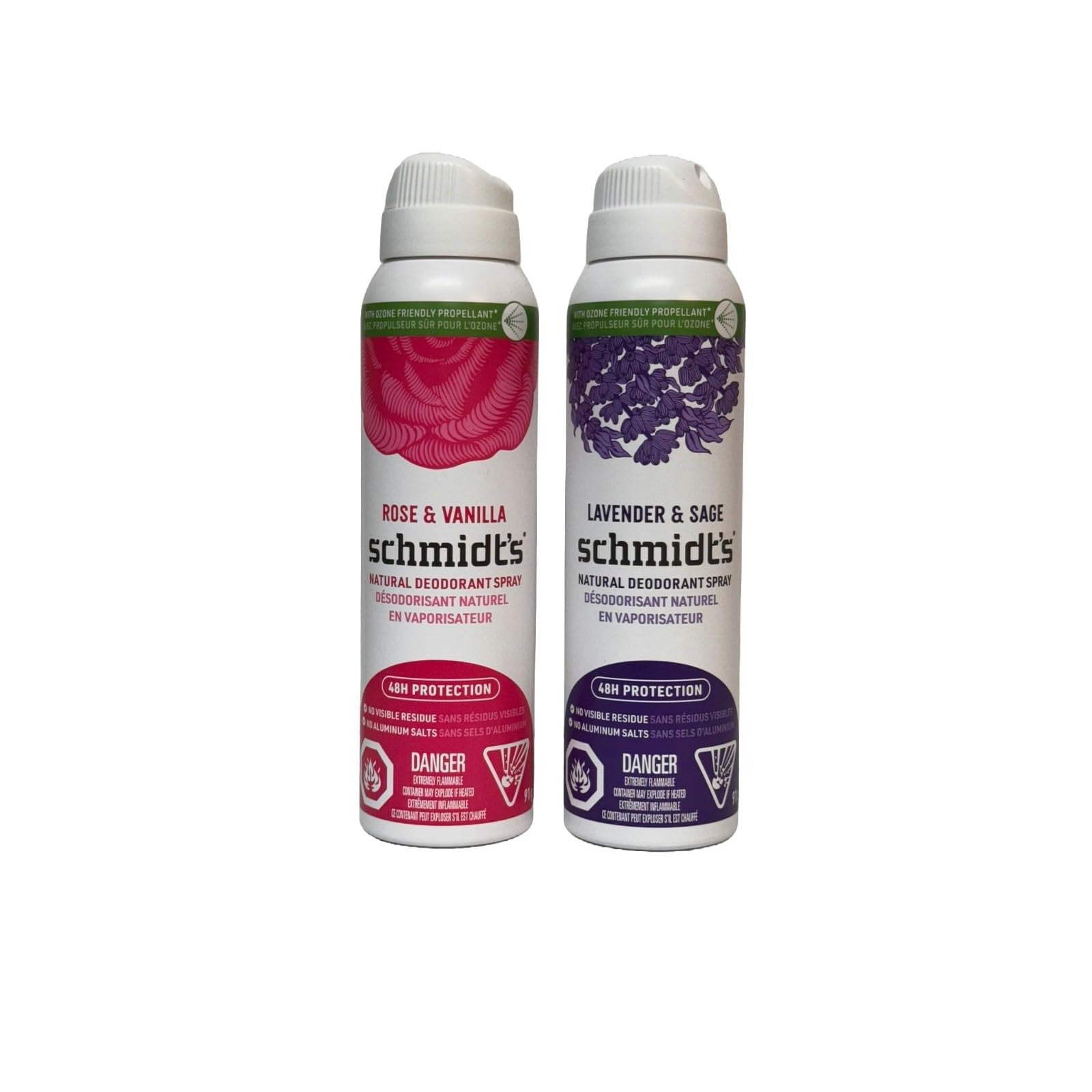 Natural Deodorant Spray for Women and Men, Lavender & Sage and Rose & Vanilla with 48H Odor Protection, No Aluminum Salts, No White Marks, Cruelty Free, Vegan Deodorant 3.2 oz pack of 2