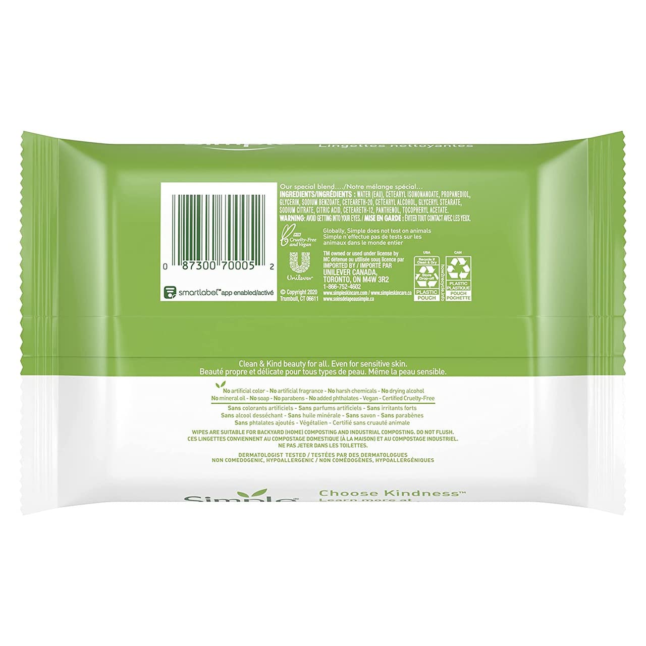 Simple Kind to Skin Cleansing Facial Wipes (4-Pack, 100 Wipes Total) – Gentle Makeup Remover, No Residue, Cruelty-Free