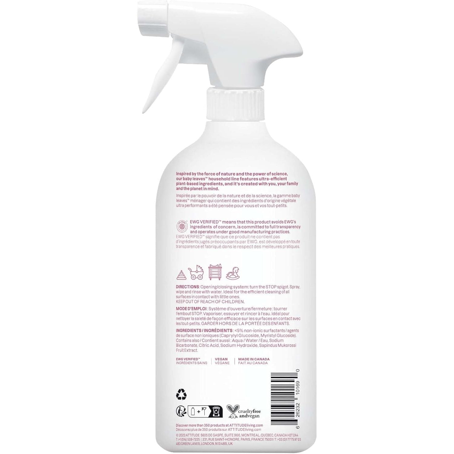 ATTITUDE Natural Toy & Multi-Surface Cleaner (27.1oz) – EWG Verified, Unscented & Vegan for Safe, Worry-Free Cleaning