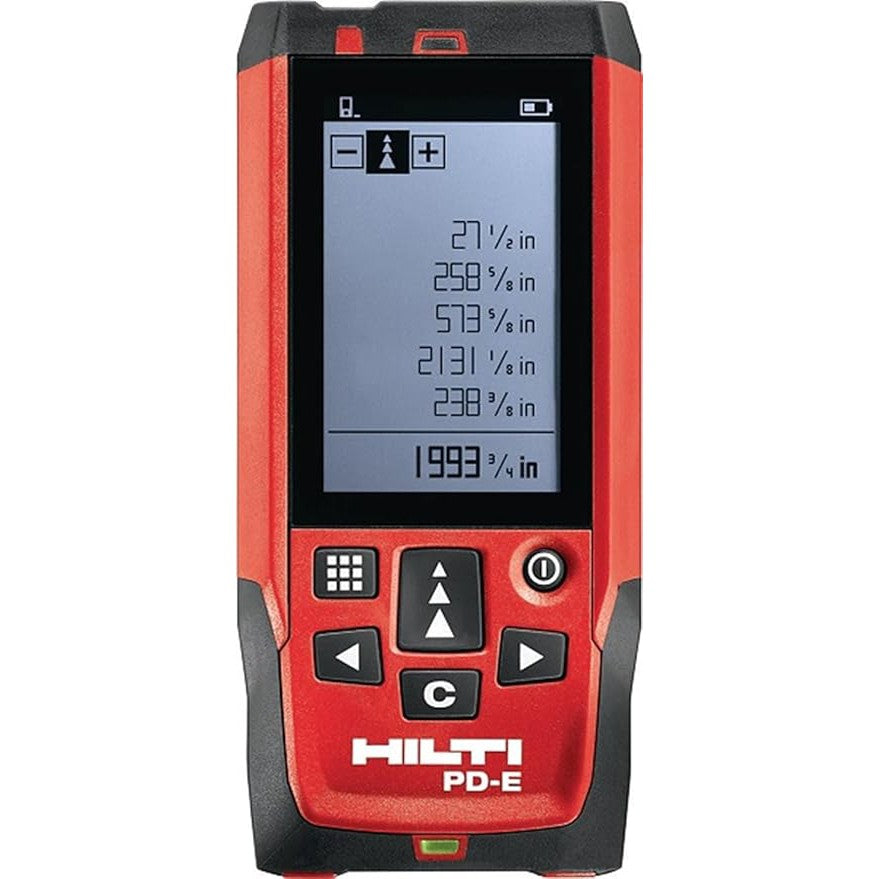 Hilti PD-E Laser Distance Meter (2062051) - Measures up to 656ft, High Accuracy, with Case & Strap