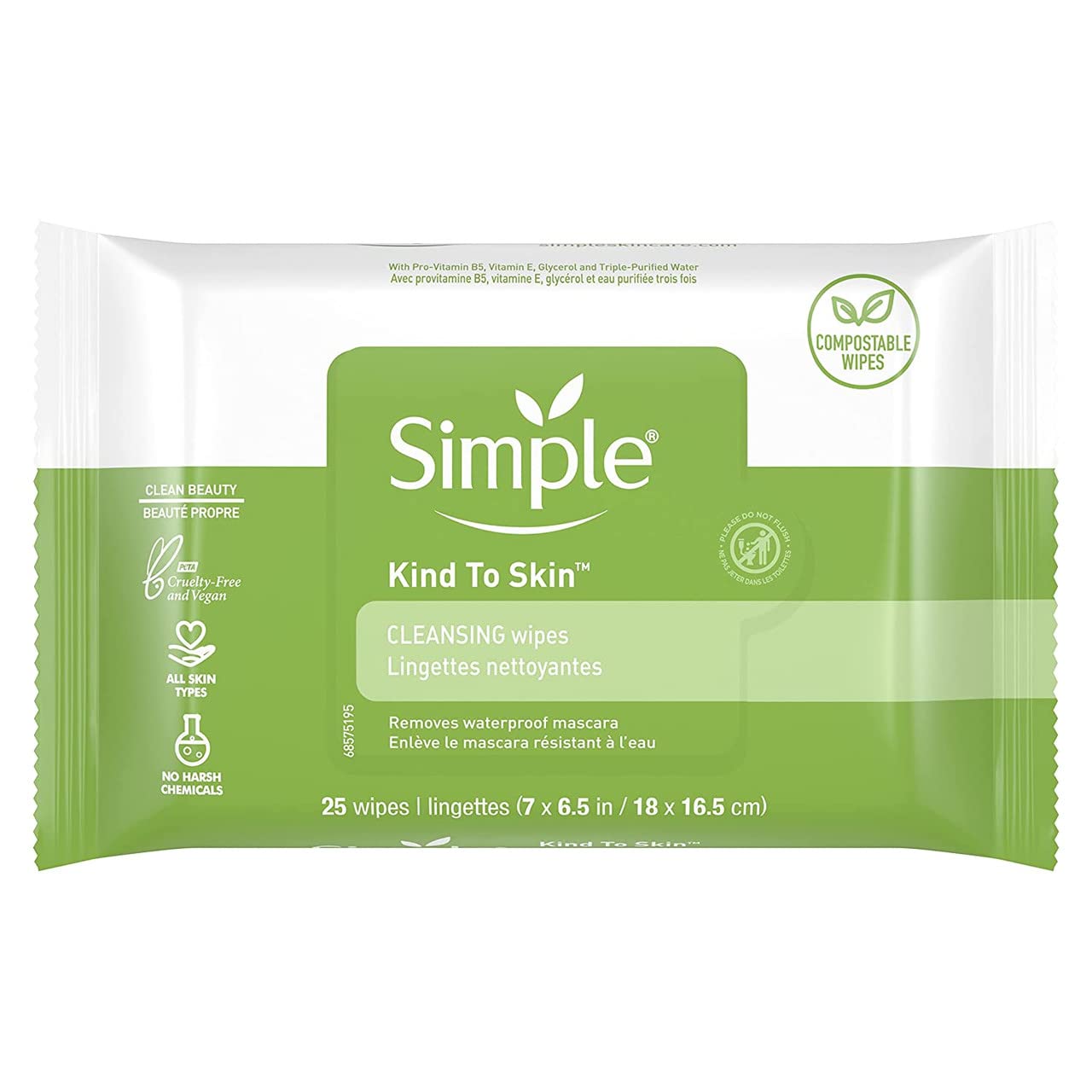 Simple Kind to Skin Cleansing Facial Wipes (4-Pack, 100 Wipes Total) – Gentle Makeup Remover, No Residue, Cruelty-Free