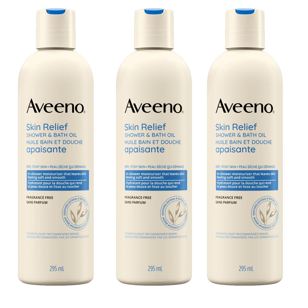 Aveeno Skin Relief Shower & Bath Oil - Soothes Dry, Itchy Skin While Cleansing (10 fl oz, 3 Pack)