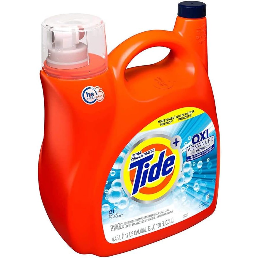 Tide Ultra Concentrate, OXI Advanced Power,Extra Stain Removel for Whites & Color Liquid Laundry Detergent - 150 OZ, 81 Loads