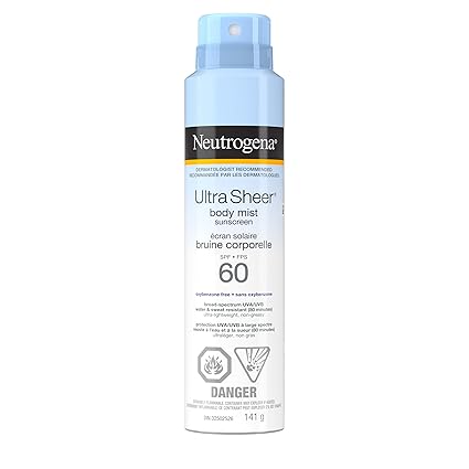 Neutrogena Ultra Sheer Body Mist Sunscreen SPF 60 – Lightweight, Non-Greasy Broad Spectrum Protection (5 oz)