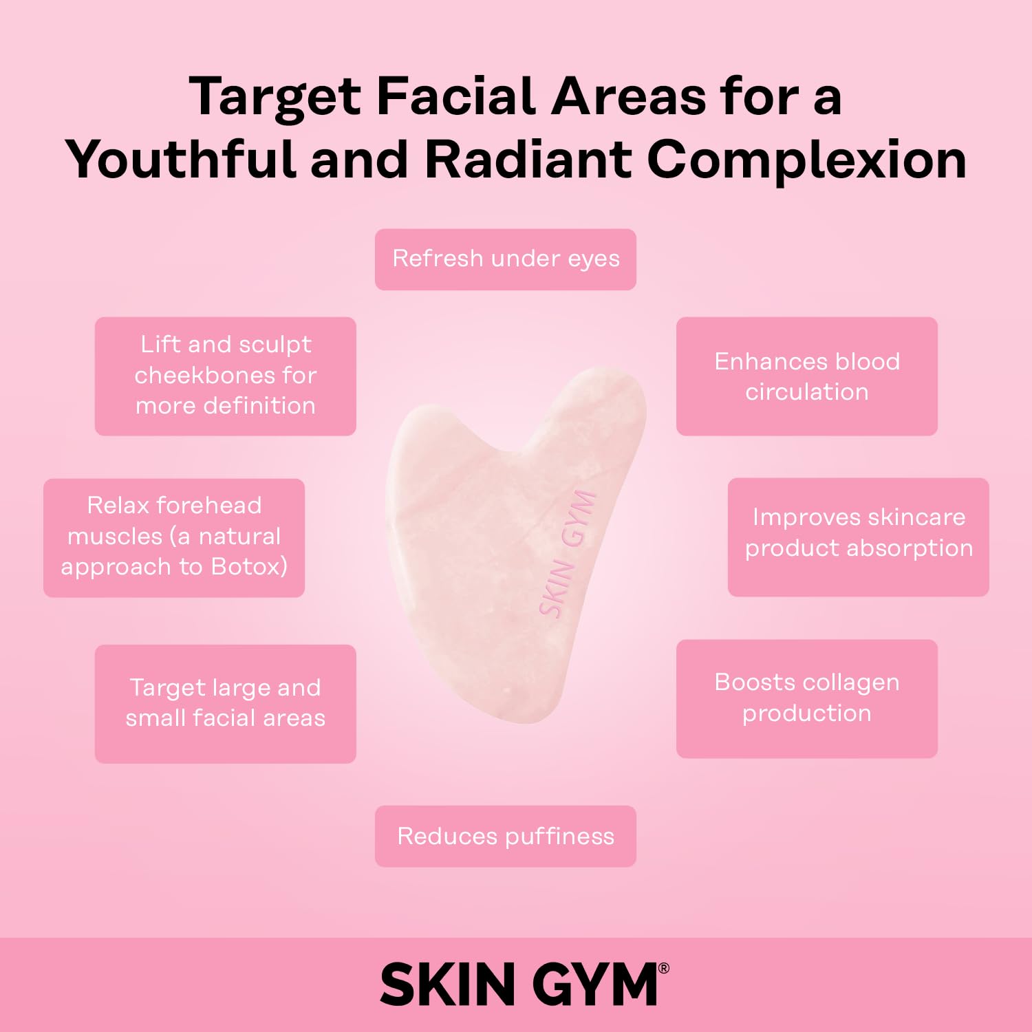 Skin Gym Rose Quartz Gua Sha Crystal Sculpty Tool – Facial Sculpting, Contouring & Lymphatic Drainage Massage
