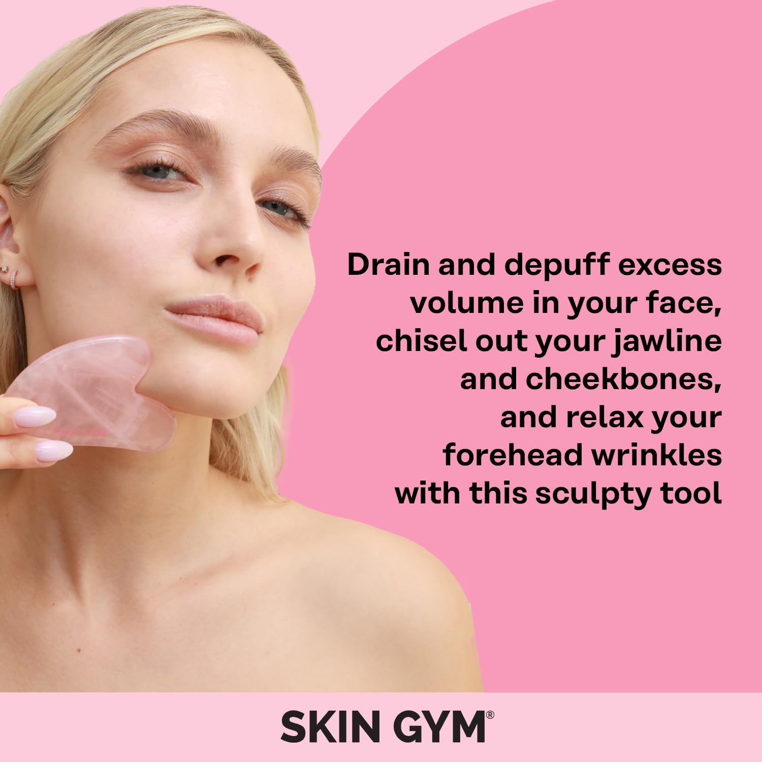 Skin Gym Rose Quartz Gua Sha Crystal Sculpty Tool – Facial Sculpting, Contouring & Lymphatic Drainage Massage