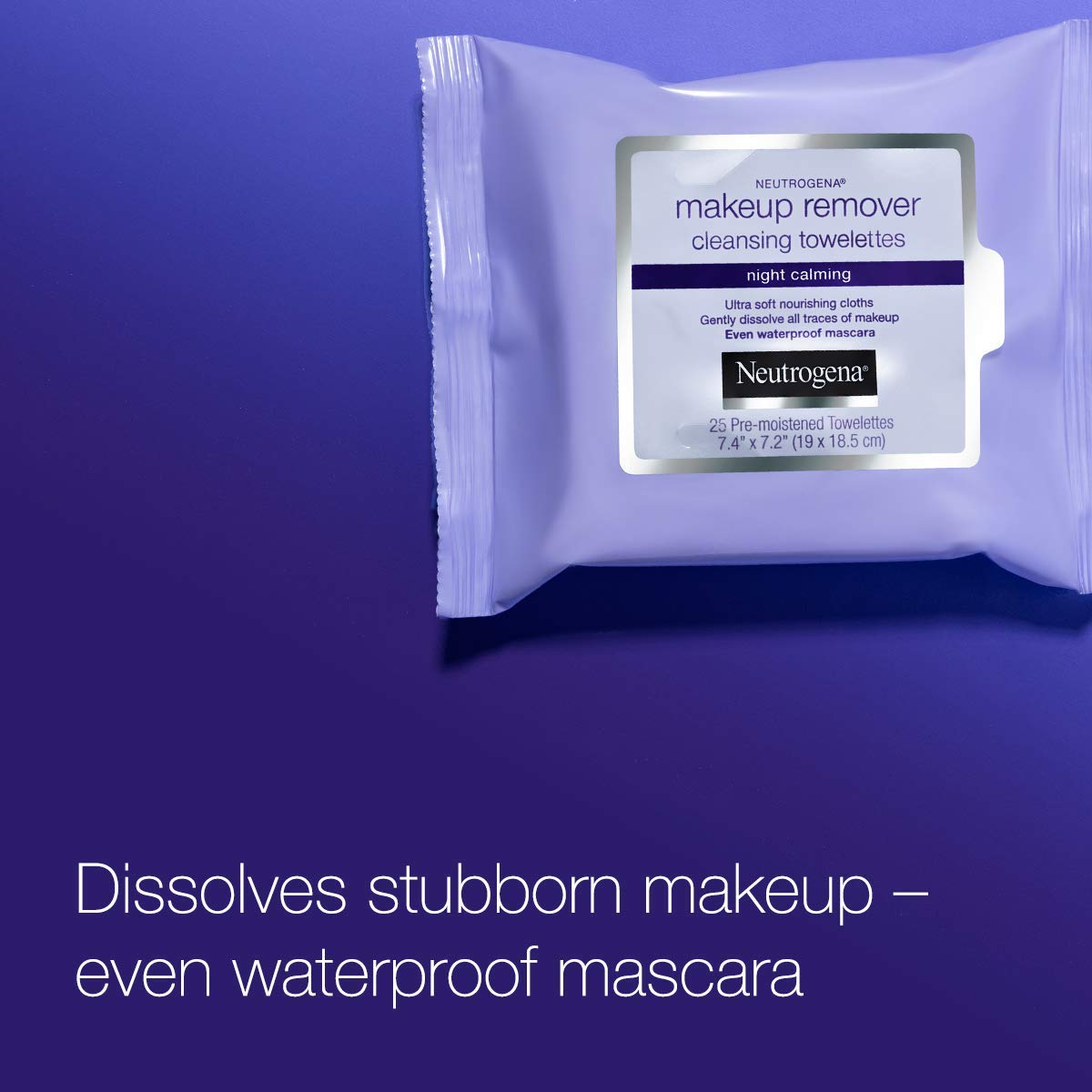 Neutrogena Night Calming Makeup Remover Wipes, 25 Ct (5-Pack Bundle) - Gentle Cleansing Towelettes for Face & Eyes, Plant-Based & Compostable