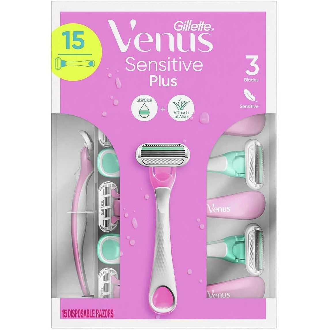 Gillette Venus Sensitive Plus Disposable Razor, 15 Count