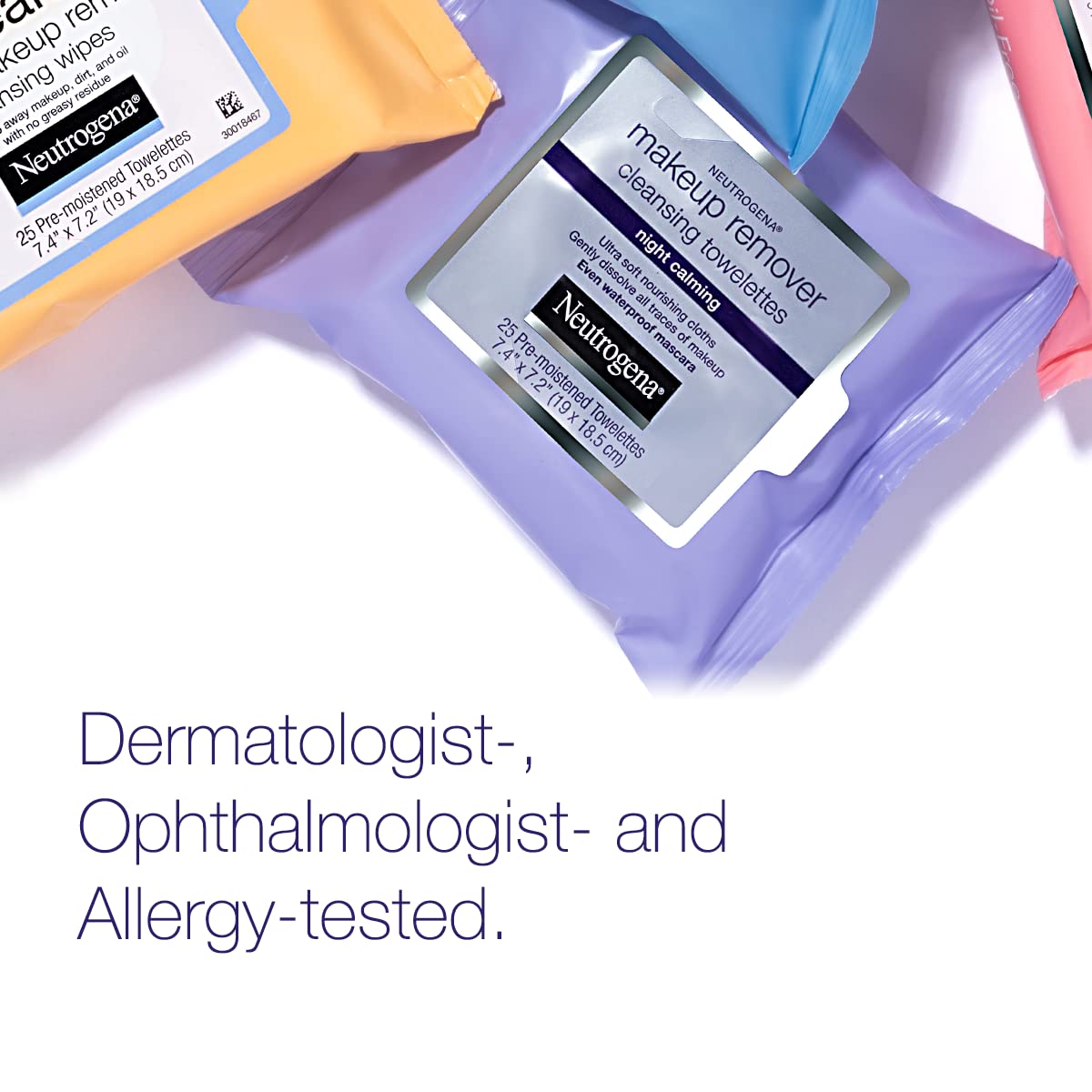 Neutrogena Night Calming Makeup Remover Wipes, 25 Ct (5-Pack Bundle) - Gentle Cleansing Towelettes for Face & Eyes, Plant-Based & Compostable