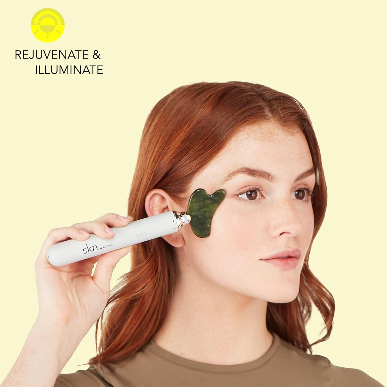 Skn by Conair Jade Vibe Facial Roller Kit: De-Puff & Glow with Vibrating Massage & Attachments (FR02)