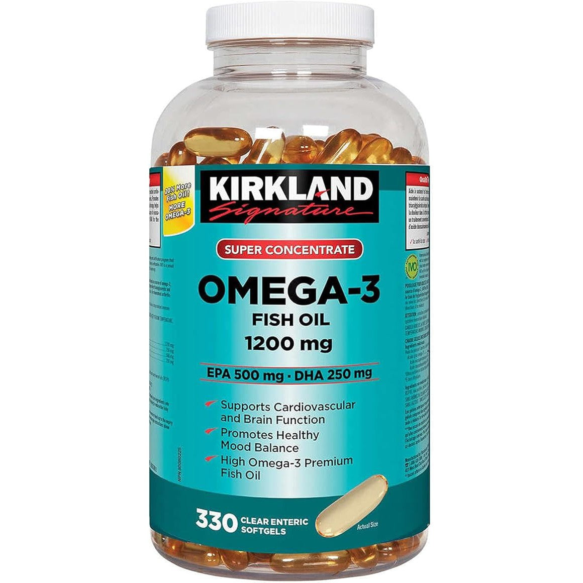 Kirkland Signature Omega-3 Fish Oil 1200mg (330 Softgels) - High EPA 500mg & DHA 250mg for Heart & Brain Health