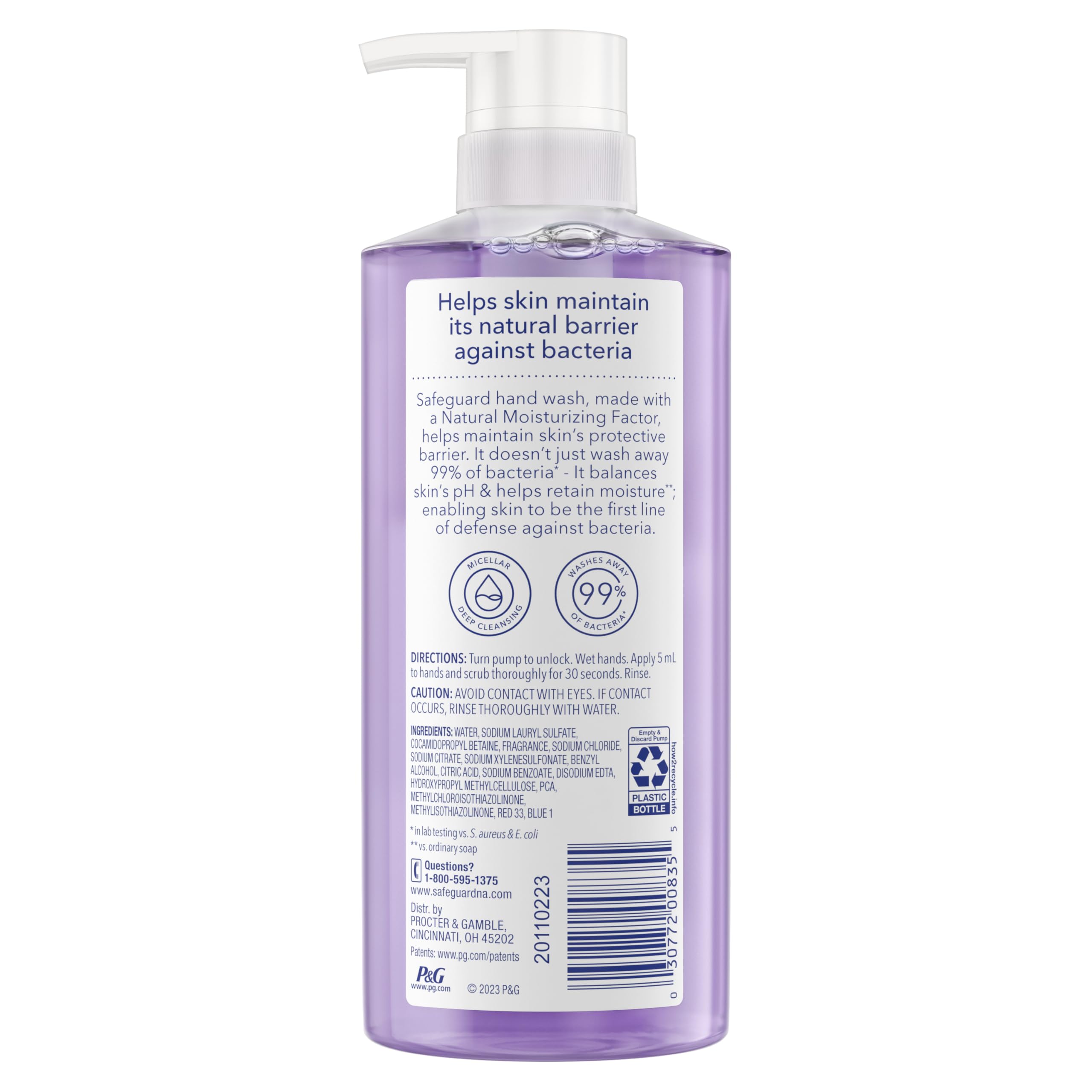 Safeguard Hydrating Liquid Hand Soap, Calming Lavender (4-Pack, 15.5 oz) - Washes Away Bacteria