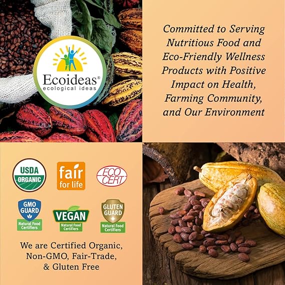 Ecoideas Org. Raw Cacao Butter, 8 OZ BAG - Organic, Non-GMO, Fair Trade, Gluten Free, Vegan, Plant Based Healthy Fat