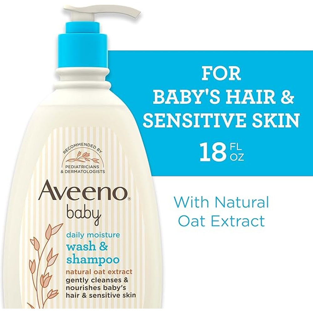 Aveeno Baby Daily Moisture Gentle Bath Wash & Shampoo with Natural Oat Extract, Hypoallergenic, Tear-Free & Paraben-Free Formula For Sensitive Hair & Skin, Lightly Scented, 33 fl. oz