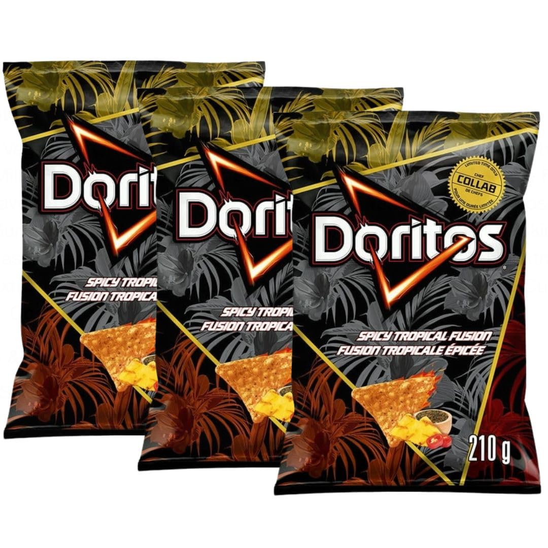 Doritos Spicy Tropical Fusion Tortilla Chips: Limited Edition Sweet & Spicy Crunch! (3-Pack, 7.4 oz Bags)