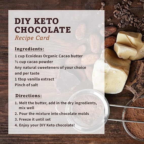 Ecoideas Org. Raw Cacao Butter, 8 OZ BAG - Organic, Non-GMO, Fair Trade, Gluten Free, Vegan, Plant Based Healthy Fat