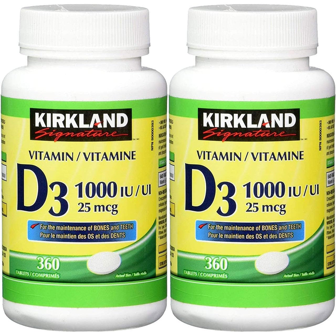 Kirkland Signature Vitamin D3 1000 IU (25 mcg) - Bone, Teeth & Immune Support - 720 Tablets (Twin Pack)