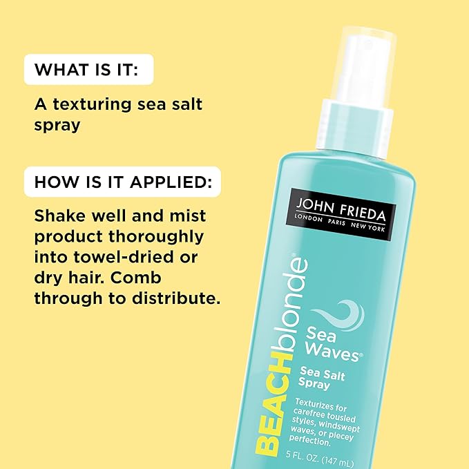 John Frieda Beach Blonde Sea Salt Spray (5oz) - Tousled Waves, Texturizing Volume, Silicone-Free