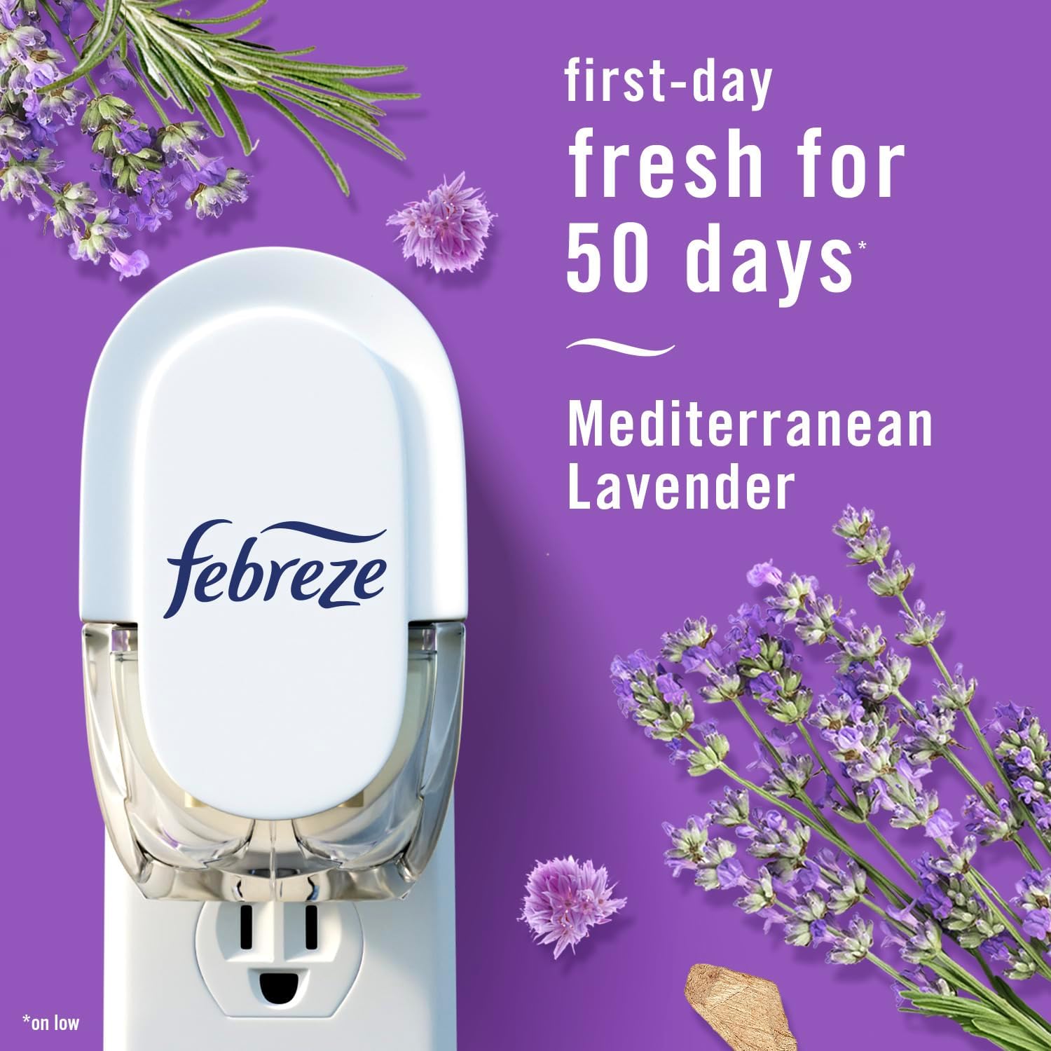 Febreze PLUG Air Freshener Refills (5 Ct, Variety Scents) – Mediterranean Lavender & Downy April Fresh, 50-Day Freshness!
