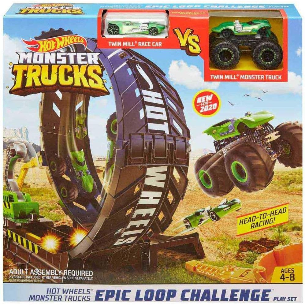 Hot Wheels Monster Trucks Epic Loop Challenge Playset – Launch, Loop & Win! Includes Truck & Car