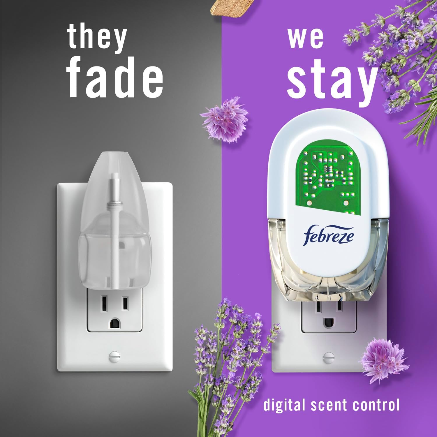 Febreze PLUG Air Freshener Refills (5 Ct, Variety Scents) – Mediterranean Lavender & Downy April Fresh, 50-Day Freshness!