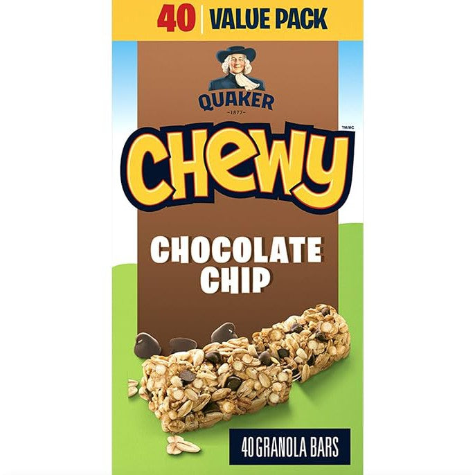 QUAKER CHEWY Chocolate Chip Granola Bars, 960g/33.9 oz., (40 Count)