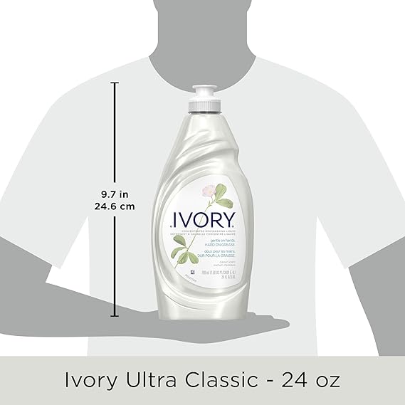 Ivory Dish Soap, Original Clean Scent (3 Pack, 24 fl oz Bottles) - Gentle on Hands, Tough on Grease