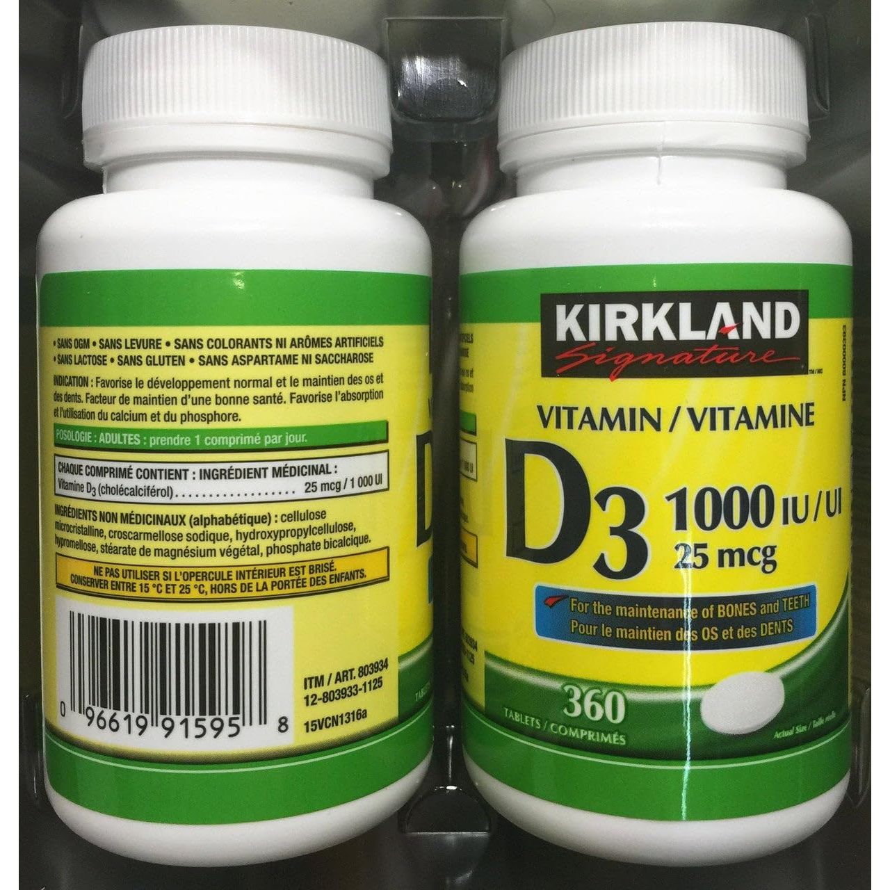 Kirkland Signature Vitamin D3 1000 IU (25 mcg) - Bone, Teeth & Immune Support - 720 Tablets (Twin Pack)