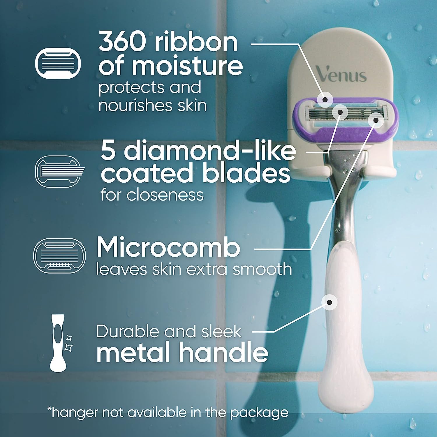 Gillette Venus Deluxe Smooth Platinum: Lasting Silkiness, Metal Handle Grip (1 Razor, 2 Refills)