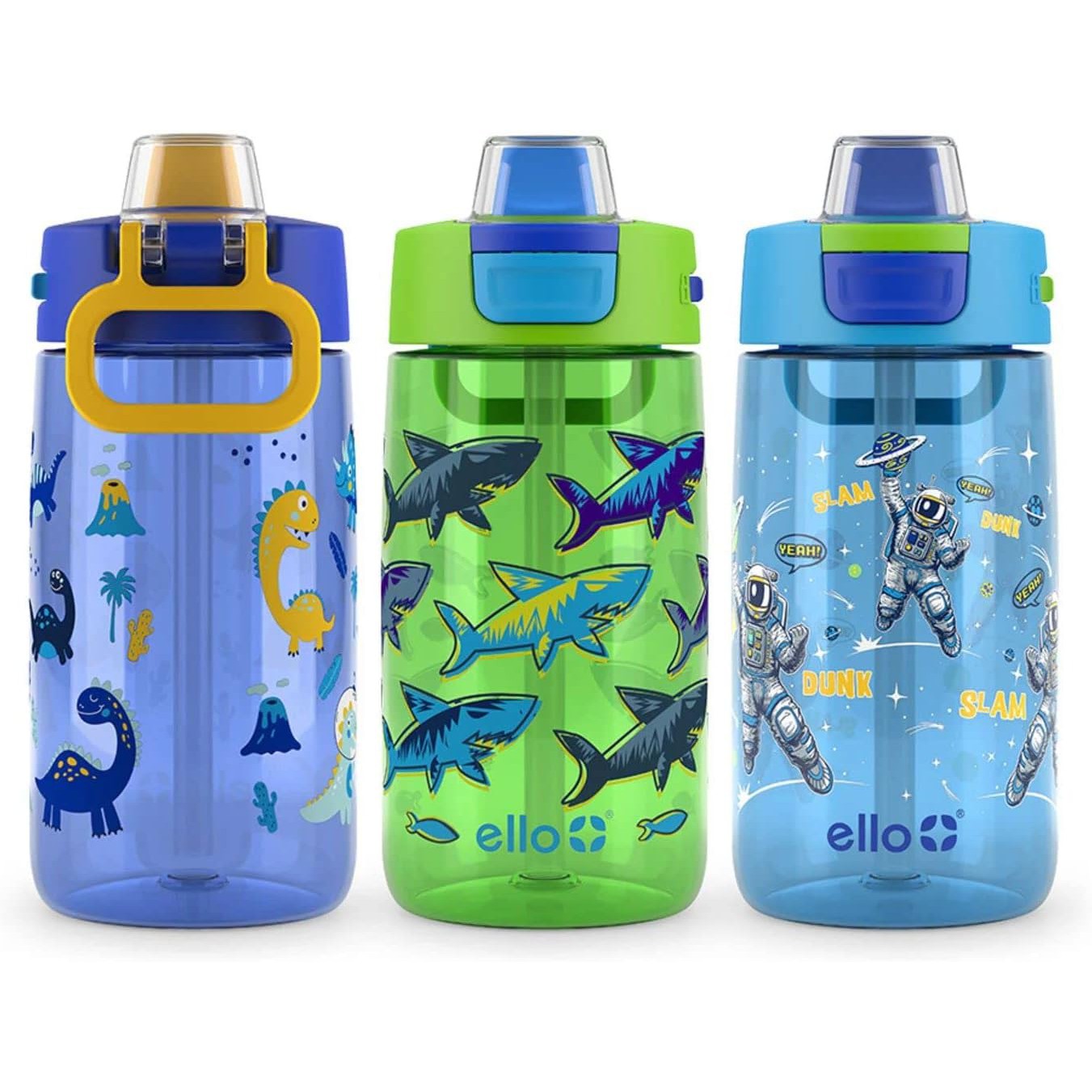 Ello Kids Colby 14oz Water Bottle (3-Pack) – Leak-Proof, BPA-Free Tritan, Easy Carry Loop! (Choose Your Color Set)