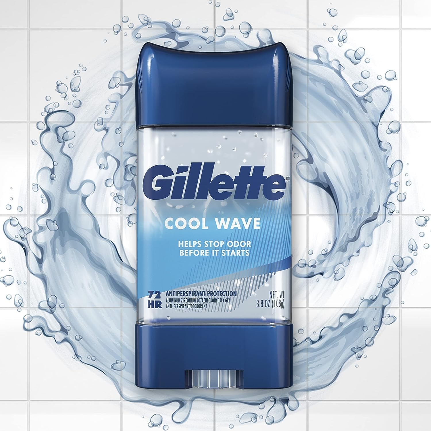 Gillette Cool Wave Clear Gel Antiperspirant Deodorant for Men (3.8 oz, 5 Pack) – 72-Hr Sweat Protection, No White Marks, Dri-Tech