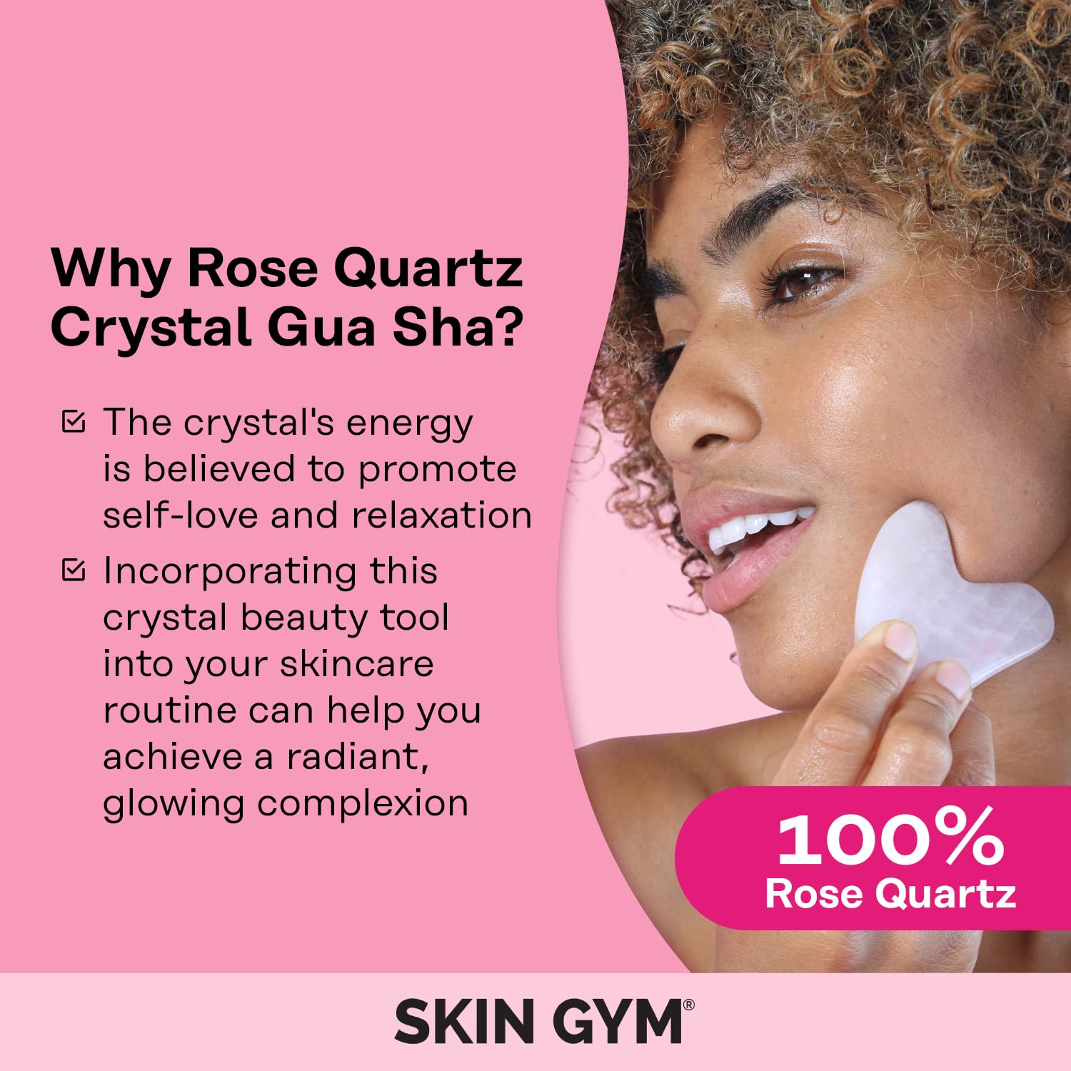 Skin Gym Rose Quartz Gua Sha Crystal Sculpty Tool – Facial Sculpting, Contouring & Lymphatic Drainage Massage