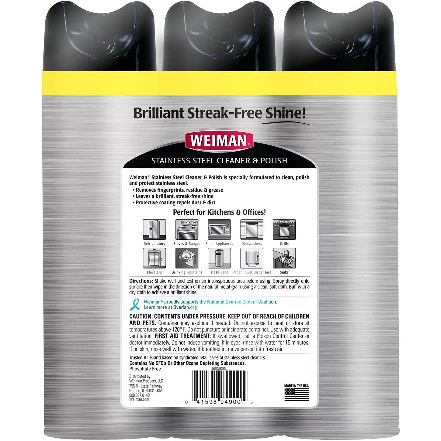 Weiman Stainless Steel Cleaner & Polish Spray (3-Pack, 17oz Ea) – Streak-Free Shine, Fingerprint Resistant, Protects Appliances
