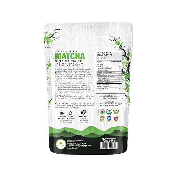 ECOIDEAS Organic Matcha Green Tea Powder, 70 GR  (PACK 2)