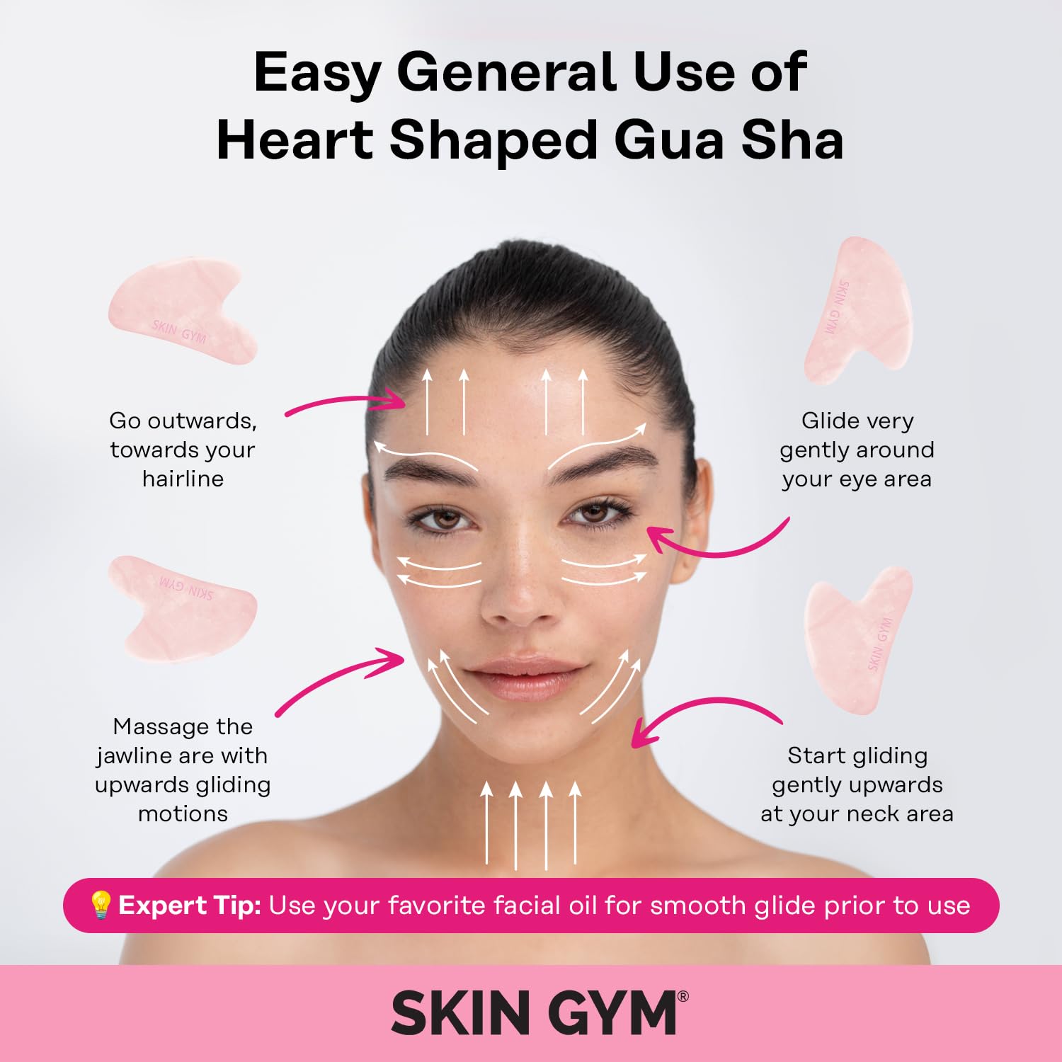 Skin Gym Rose Quartz Gua Sha Crystal Sculpty Tool – Facial Sculpting, Contouring & Lymphatic Drainage Massage