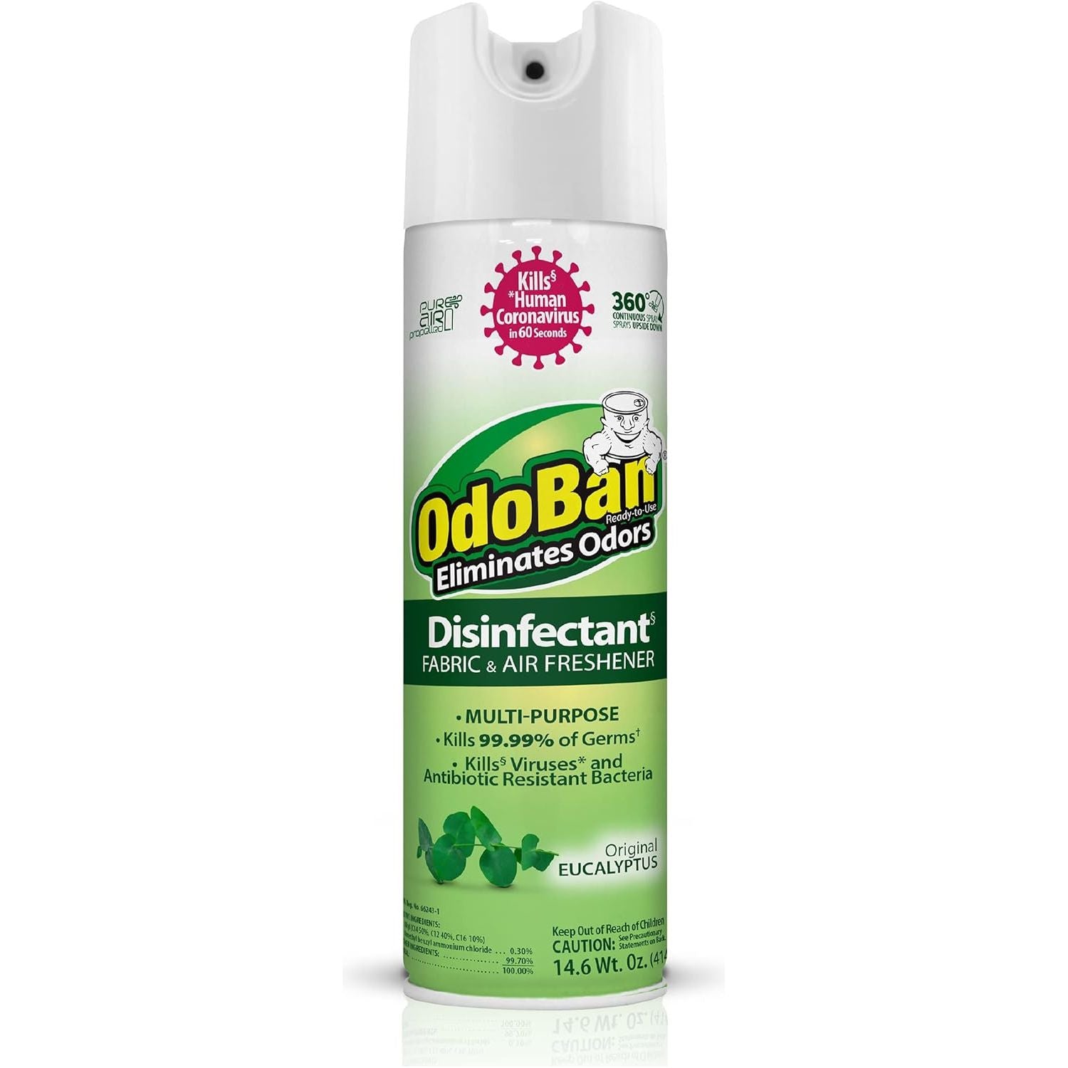 OdoBan Disinfectant & Odor Eliminator Spray (6-Pack, 14.6oz Cans) – Kills 99.99% of Germs*, Multi-Purpose Cleaner (Choose Scent: Eucalyptus or Lavender)