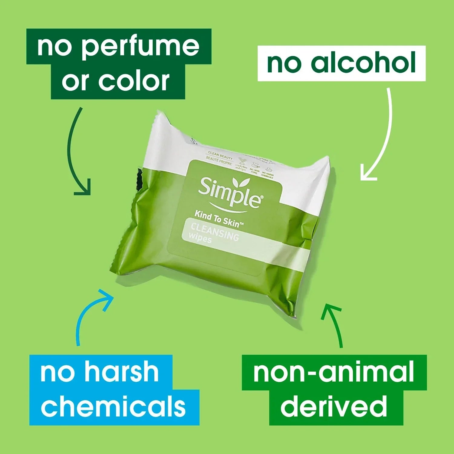 Simple Kind to Skin Cleansing Facial Wipes (4-Pack, 100 Wipes Total) – Gentle Makeup Remover, No Residue, Cruelty-Free
