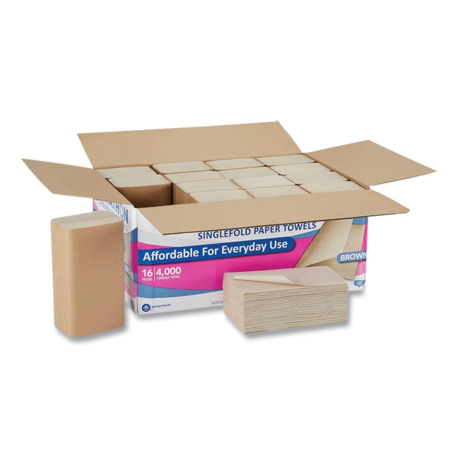 Marathon Singlefold Brown Paper Towels (4000 Ct Case, 1-Ply) – Absorbent, Dispenser Ready, Economical Hand Drying