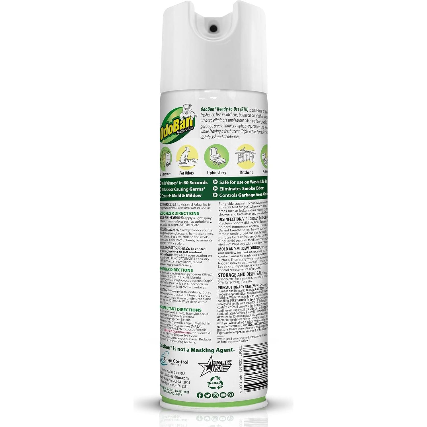OdoBan Disinfectant & Odor Eliminator Spray (6-Pack, 14.6oz Cans) – Kills 99.99% of Germs*, Multi-Purpose Cleaner (Choose Scent: Eucalyptus or Lavender)