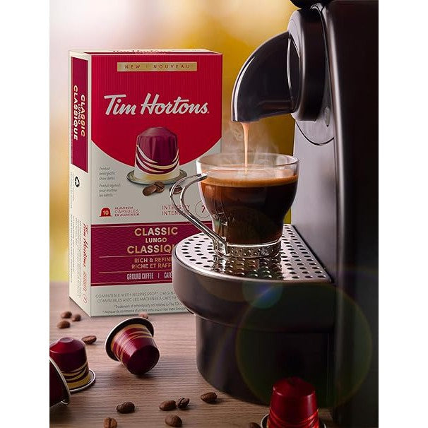 Tim Hortons Classic Lungo Capsules, Nespresso Original Line Compatible Capsules, 10 Count
